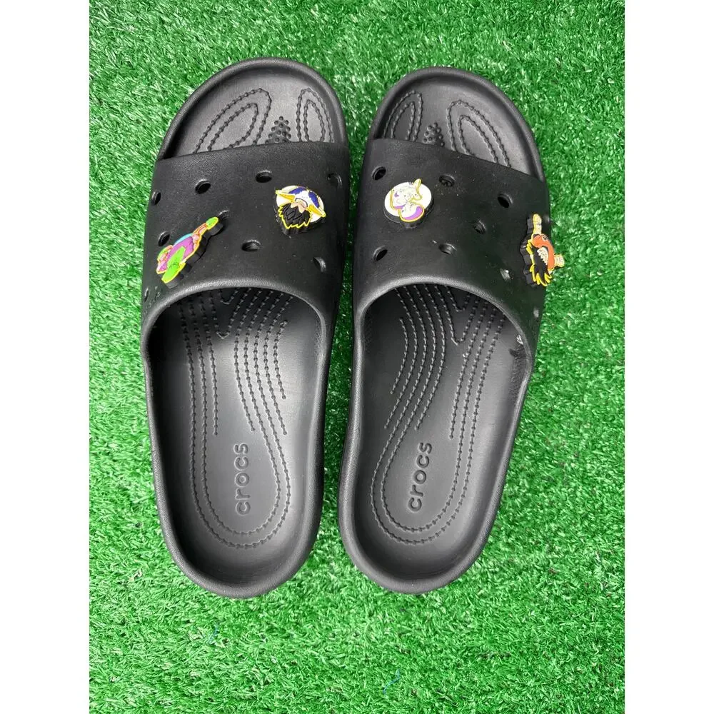 Crocs Classic Slides Black Slip On Sandals Mens Sz 10 Womens Sz 12 DBZ Jibbitz